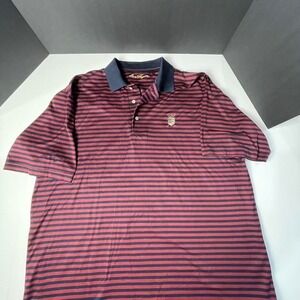 Ben Hogan golf polo shirt, large burgundy, and blue striped. Logo/sleeve/chest